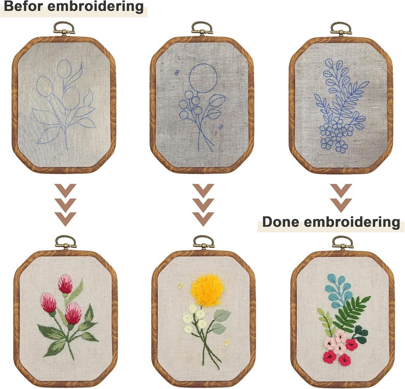 Maydear 3 Pack Embroidery Starter Kit with Pattern, Stamped Cross Stitch Kits for Beginners Adults with Embroidery Hoop and Instructions, Hand Embroidery Kit (B Set Embroidery Starter Kit) - Image 3